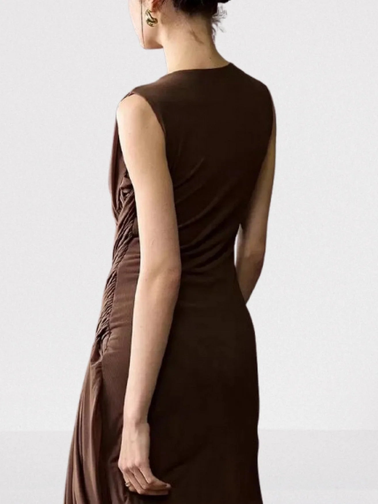 Interwoven Gathered Sleeveless Maxi Dress