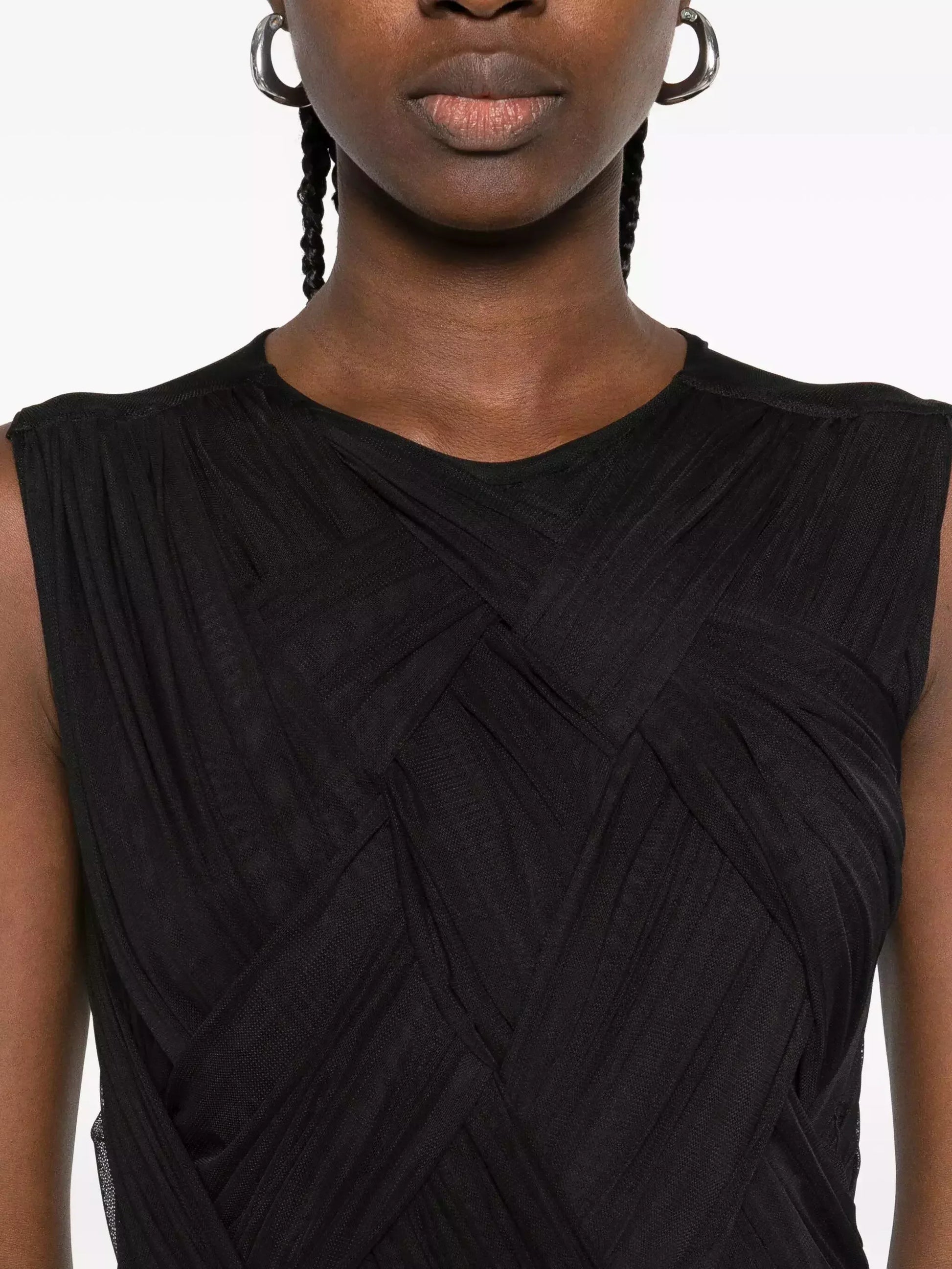 Interwoven Gathered Sleeveless Maxi Dress