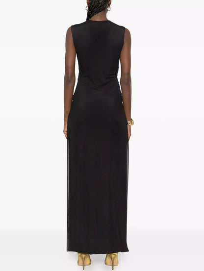 Interwoven Gathered Sleeveless Maxi Dress