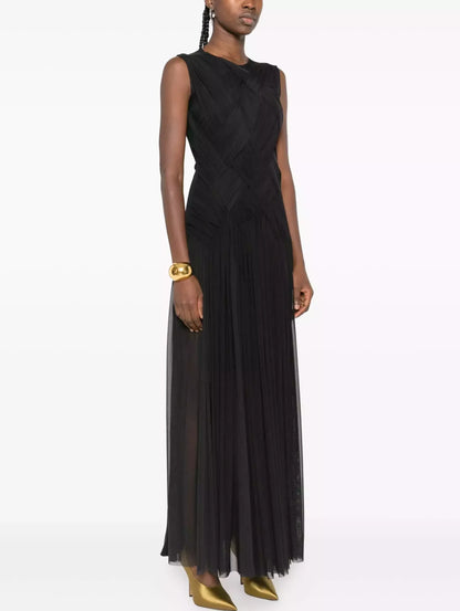 Interwoven Gathered Sleeveless Maxi Dress