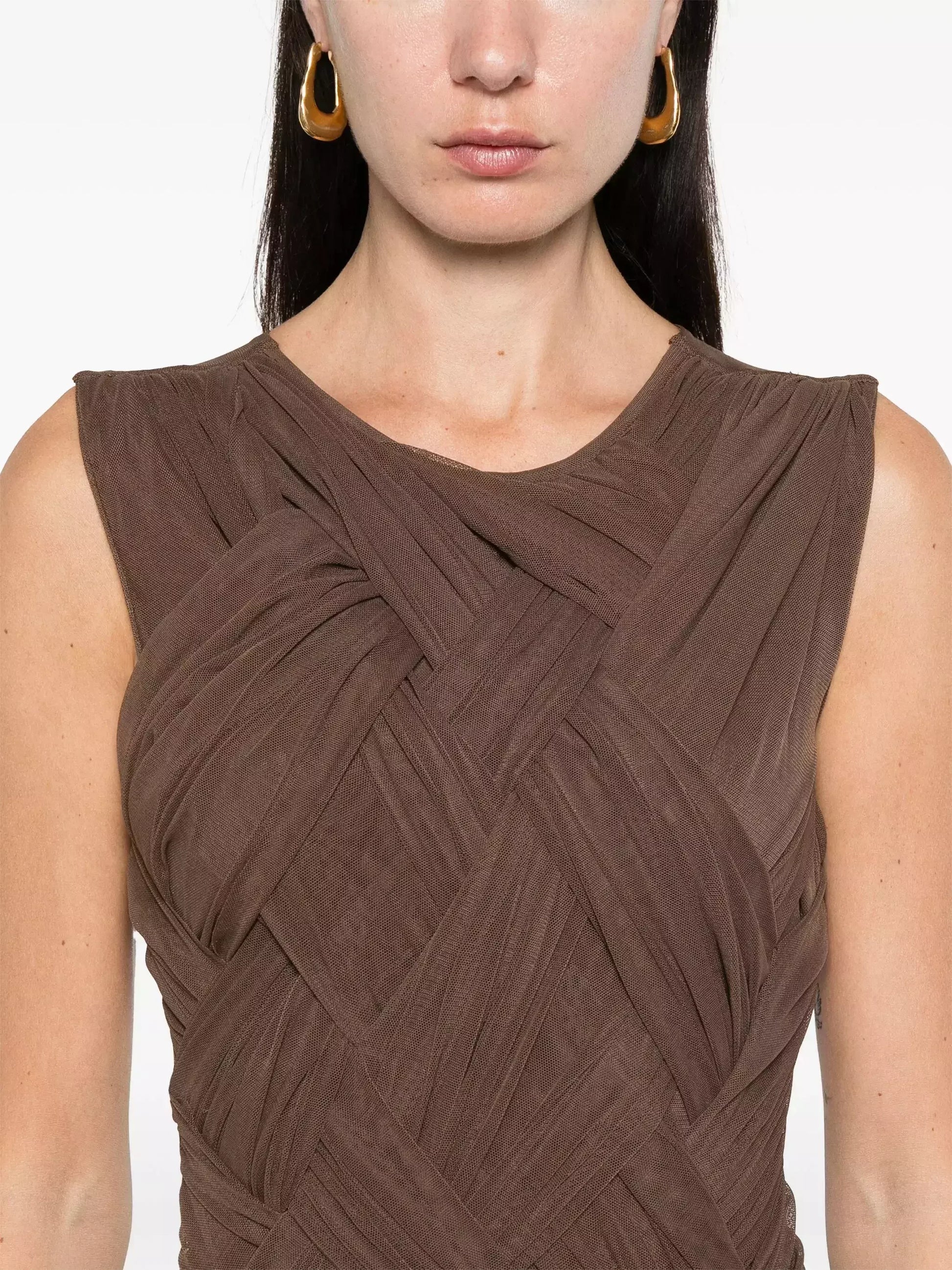 Interwoven Gathered Sleeveless Maxi Dress