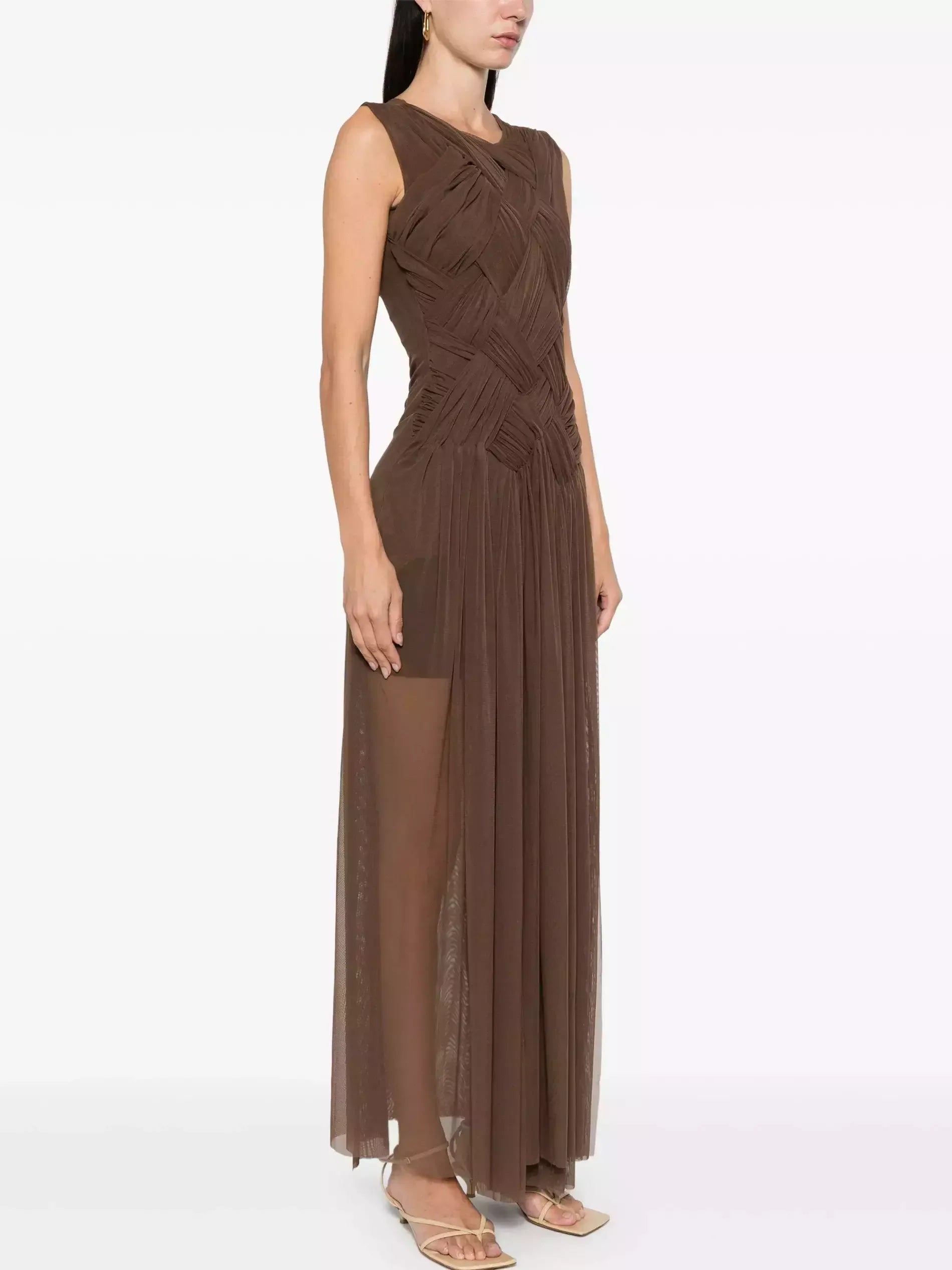 Interwoven Gathered Sleeveless Maxi Dress