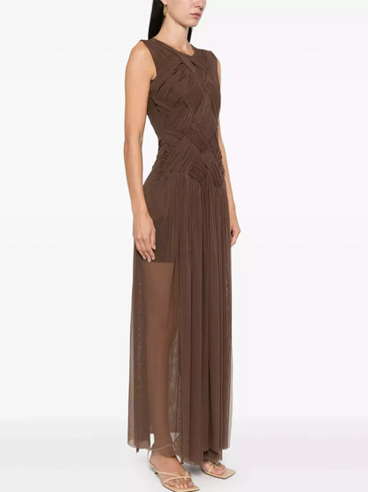 Interwoven Gathered Sleeveless Maxi Dress