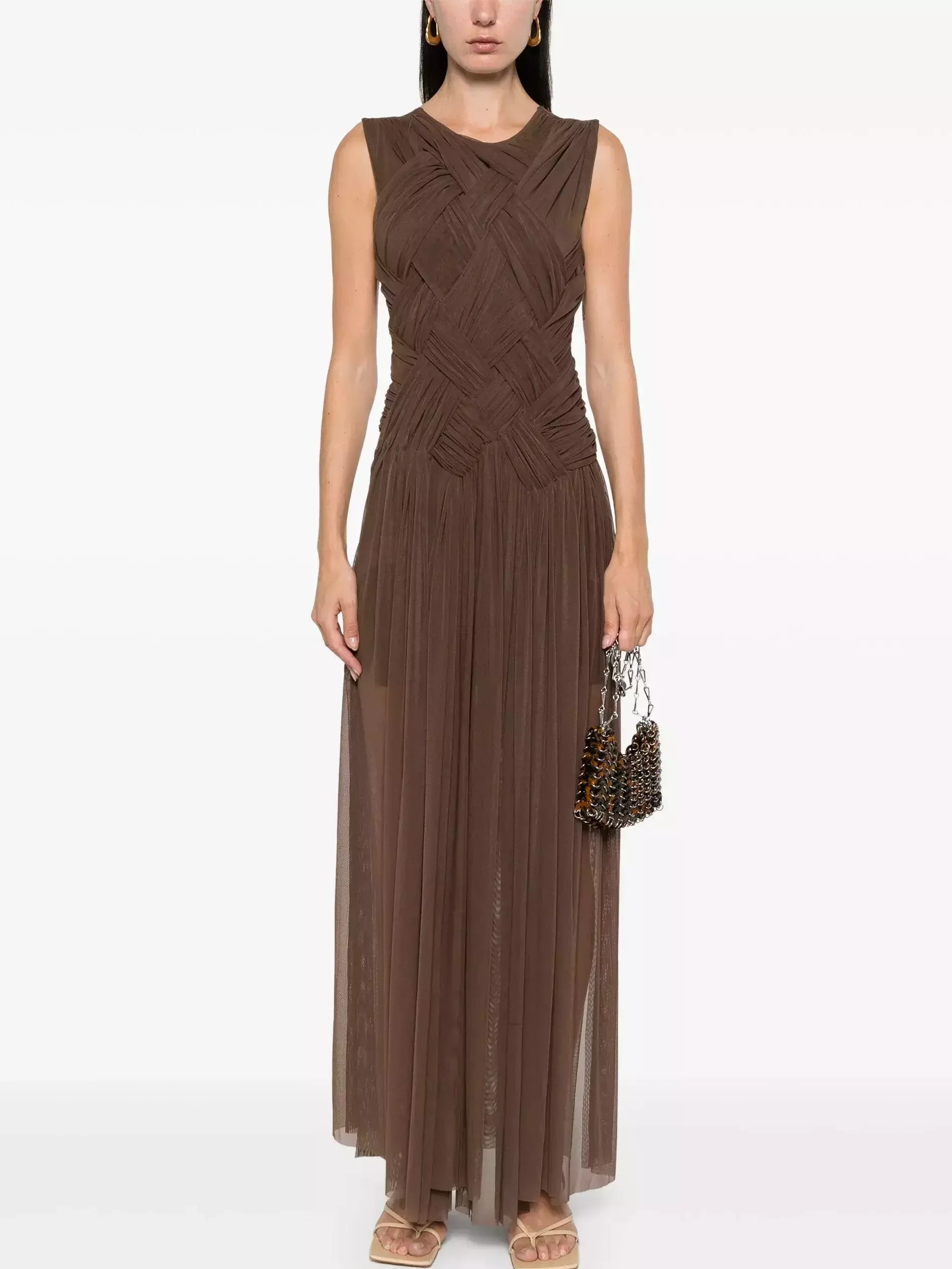 Interwoven Gathered Sleeveless Maxi Dress