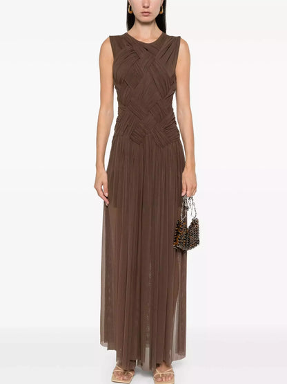 Interwoven Gathered Sleeveless Maxi Dress