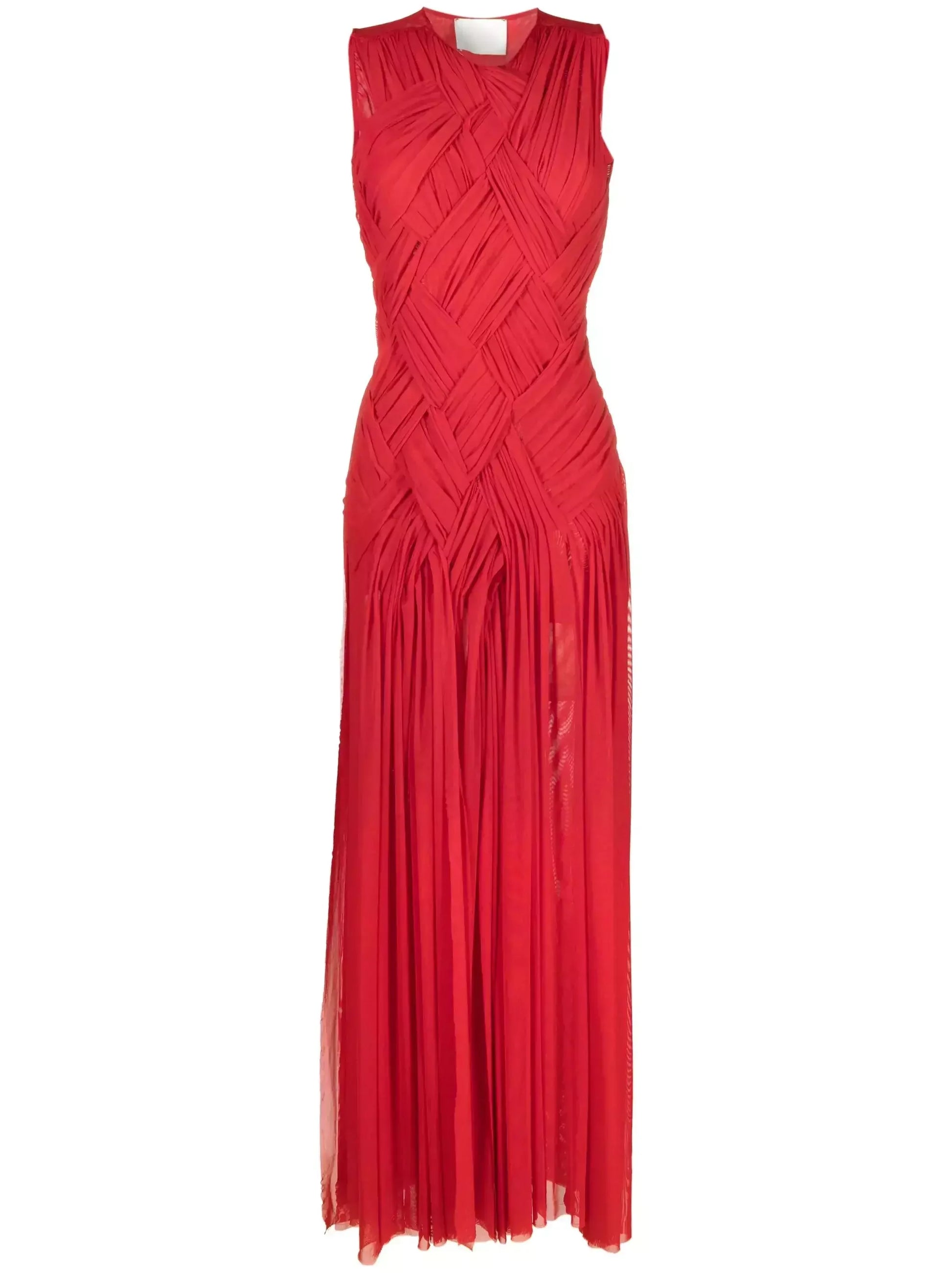 Interwoven Gathered Sleeveless Red Maxi Dress Dresses