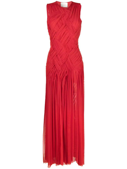 Interwoven Gathered Sleeveless Red Maxi Dress Dresses