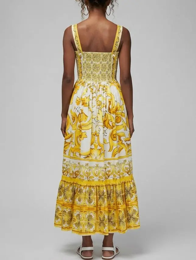 Italian Majolica Print Cotton Poplin Maxi Dress - Dresses