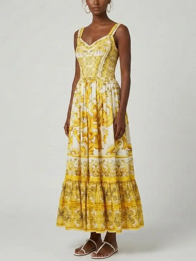 Italian Majolica Print Cotton Poplin Maxi Dress - Dresses