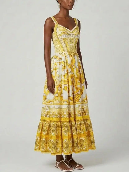 Italian Majolica Print Cotton Poplin Maxi Dress - Dresses