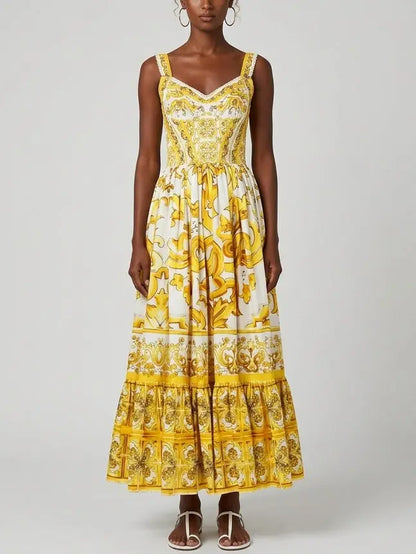 Italian Majolica Print Cotton Poplin Maxi Dress - Dresses