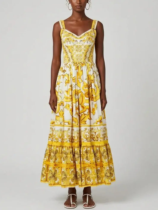 Italian Majolica Print Cotton Poplin Maxi Dress - Dresses