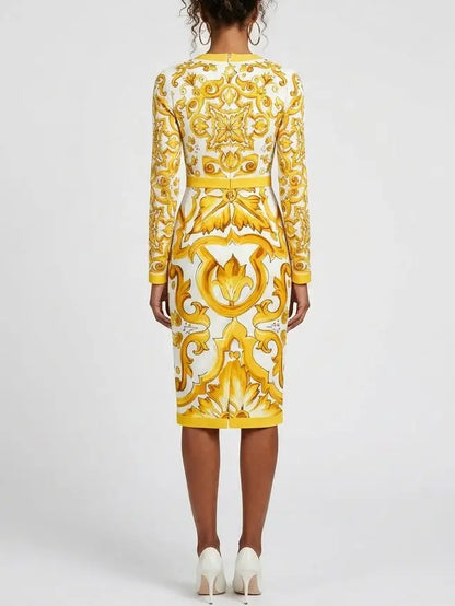 Italian Majolica Print Silk Sheath Midi Dress - Dresses