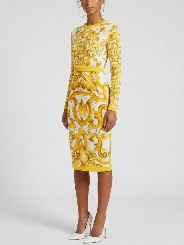 Italian Majolica Print Silk Sheath Midi Dress - Dresses