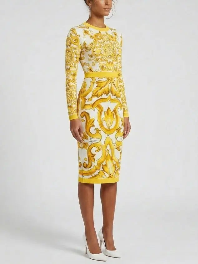 Italian Majolica Print Silk Sheath Midi Dress - Dresses