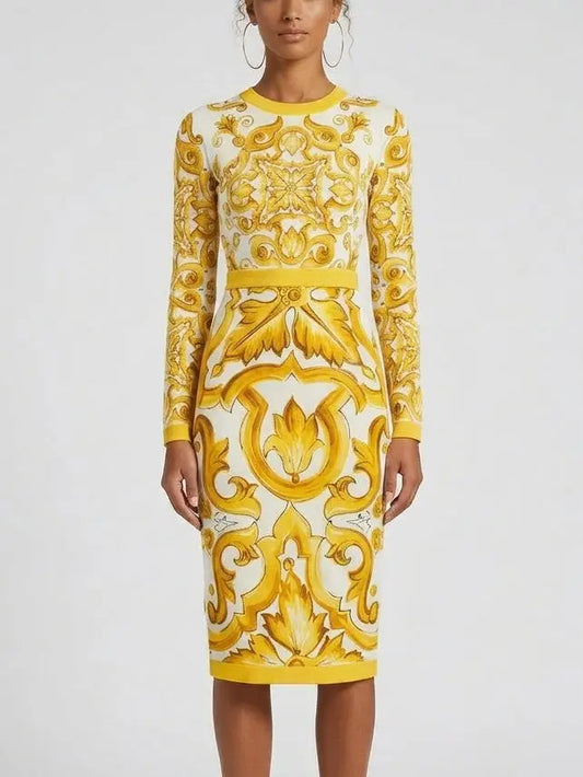 Italian Majolica Print Silk Sheath Midi Dress - Dresses
