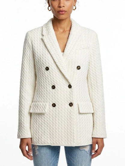 Ivory Cashmere Cable Knit Double Breasted Blazer - Small - Jackets