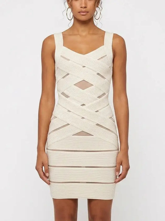 Ivory Ribbed Knit Paneled Mini Dress - Small - Dresses