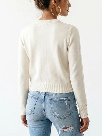 Ivory Bow Embellished Wool Cashmere Blend Sweater - Sweaters & Knitwear