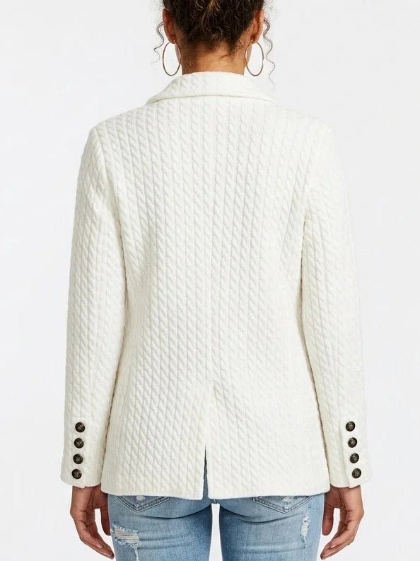 Ivory Cashmere Cable Knit Double Breasted Blazer - Jackets