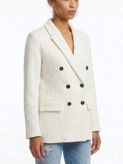 Ivory Cashmere Cable Knit Double Breasted Blazer - Jackets