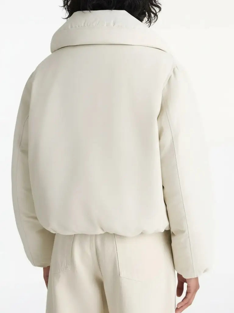 Ivory Cropped Puffer Jacket with Wide Padded Collar - Jackets