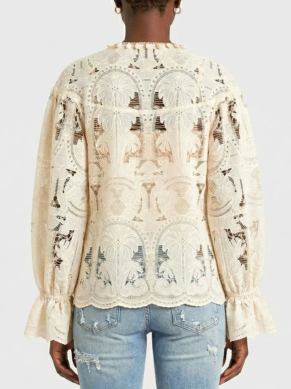 Ivory Lace Tie Front Cotton Blouse - Tops
