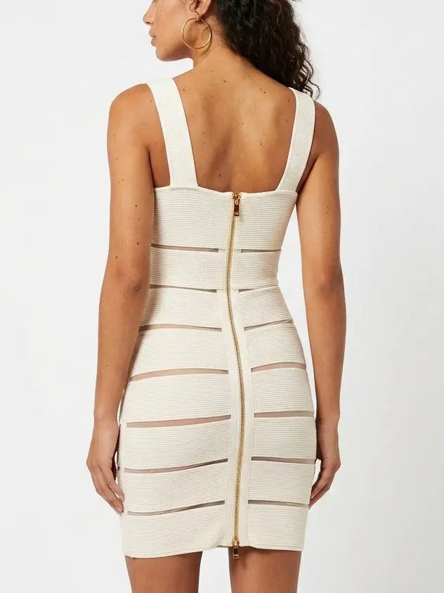Ivory Ribbed Knit Paneled Mini Dress - Dresses