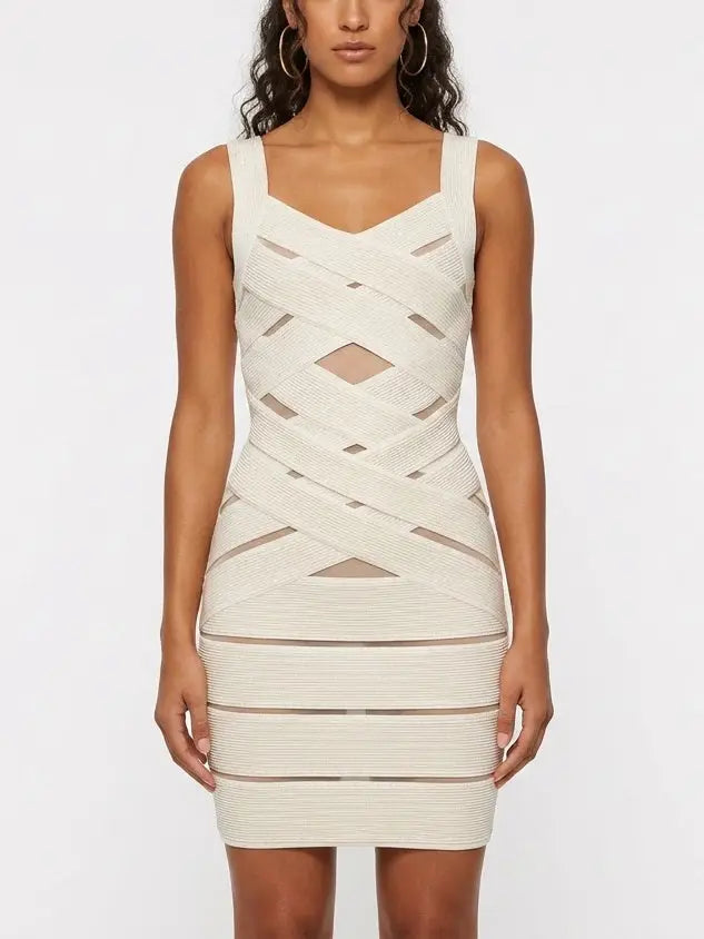 Ivory Ribbed Knit Paneled Mini Dress - Dresses