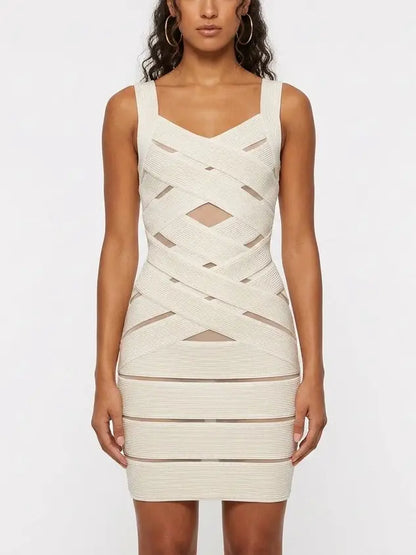 Ivory Ribbed Knit Paneled Mini Dress - Dresses