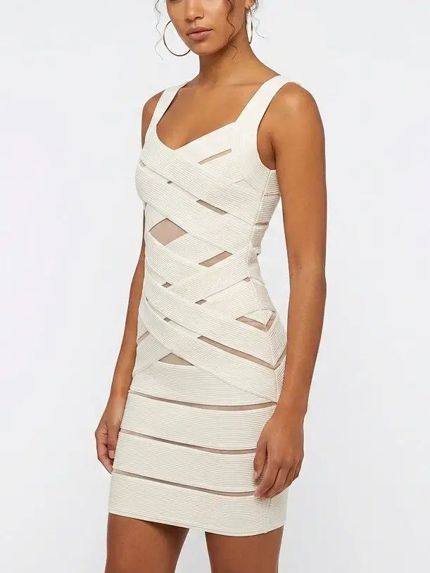 Ivory Ribbed Knit Paneled Mini Dress - Dresses