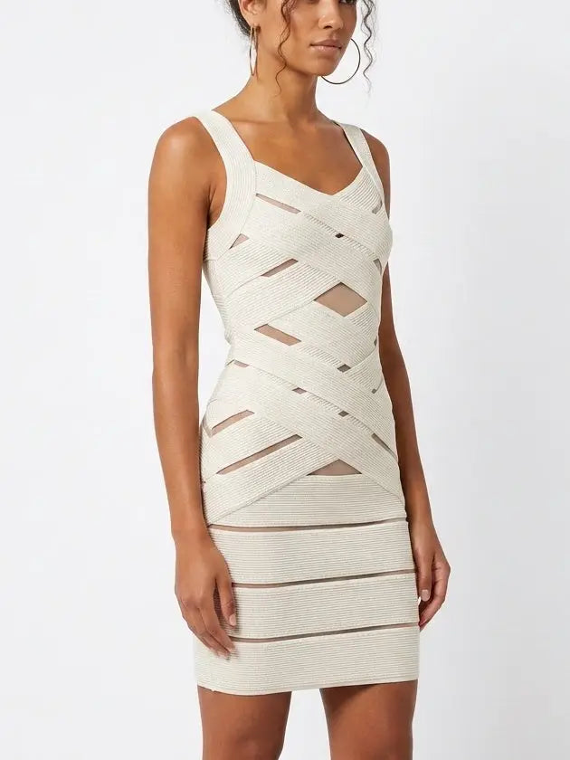 Ivory Ribbed Knit Paneled Mini Dress - Dresses
