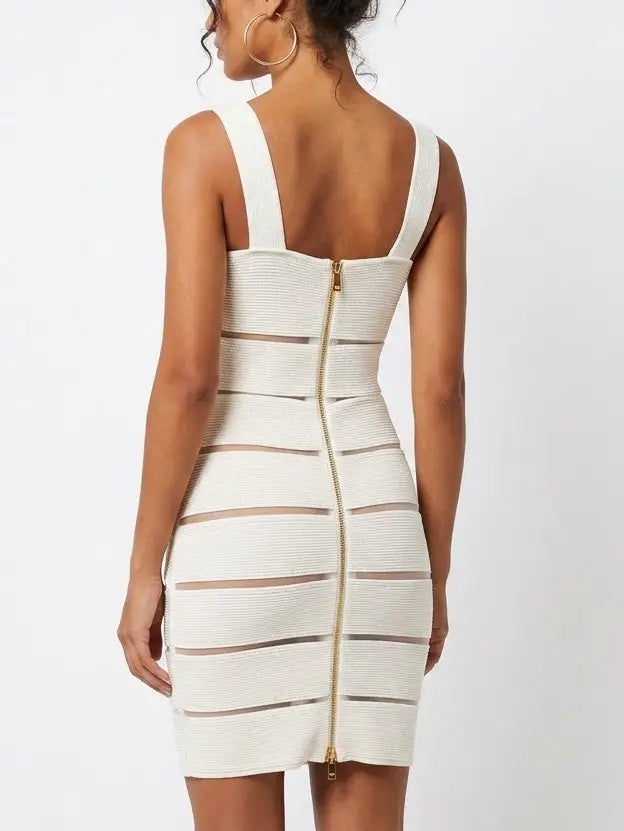 Ivory Ribbed Knit Paneled Mini Dress - Dresses