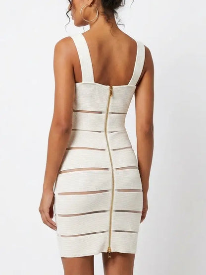 Ivory Ribbed Knit Paneled Mini Dress - Dresses