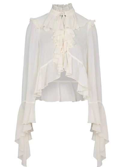 Ivory Ruffled Blouse and Flare Pant Set - Suits & Sets