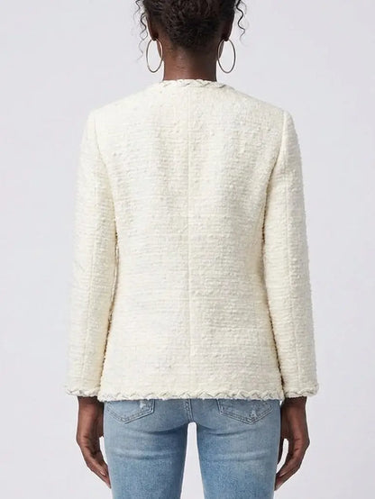 Ivory Tweed Jacket with Jeweled Buttons - Jackets