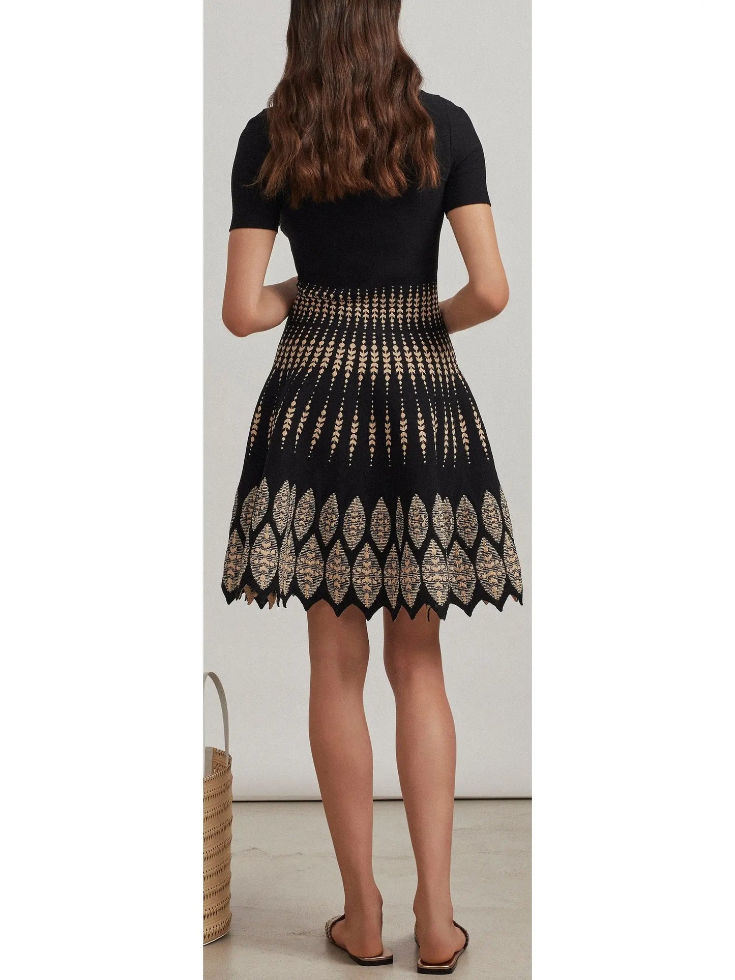 Jacquard Knit Flared Dress - Branna Couture