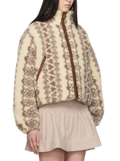 Jacquard Graphic Cropped Fleece Teddy Jacket Branna Couture