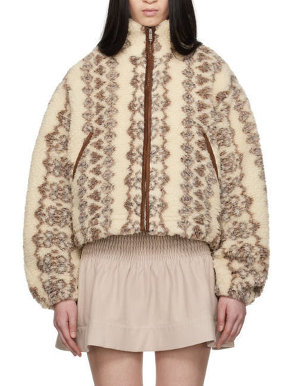 Jacquard Graphic Cropped Fleece Teddy Jacket Branna Couture