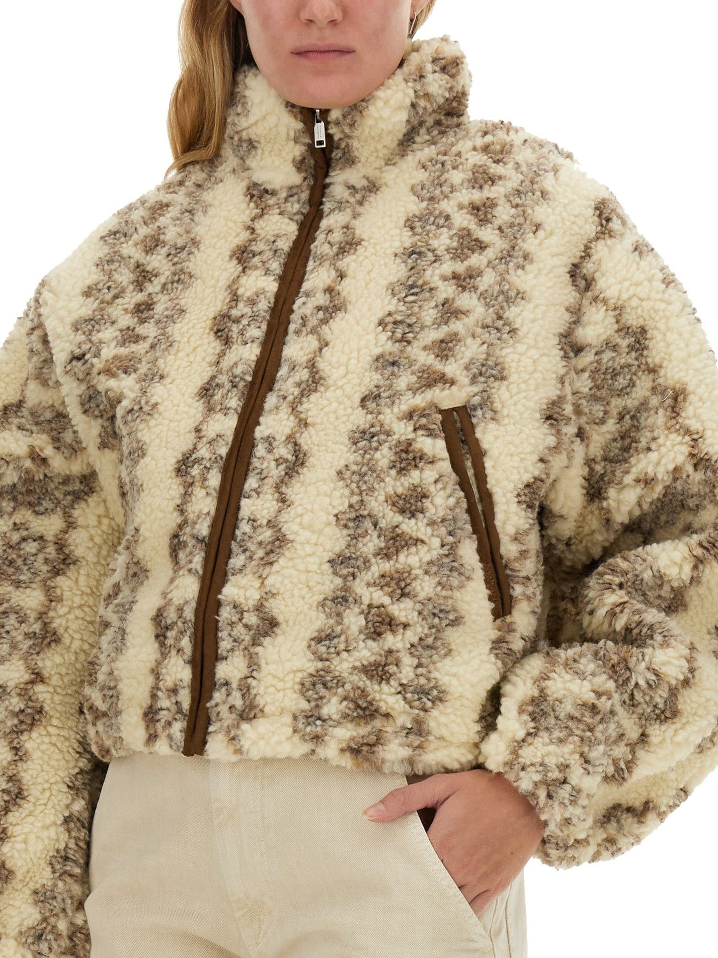 Jacquard Graphic Cropped Fleece Teddy Jacket Branna Couture