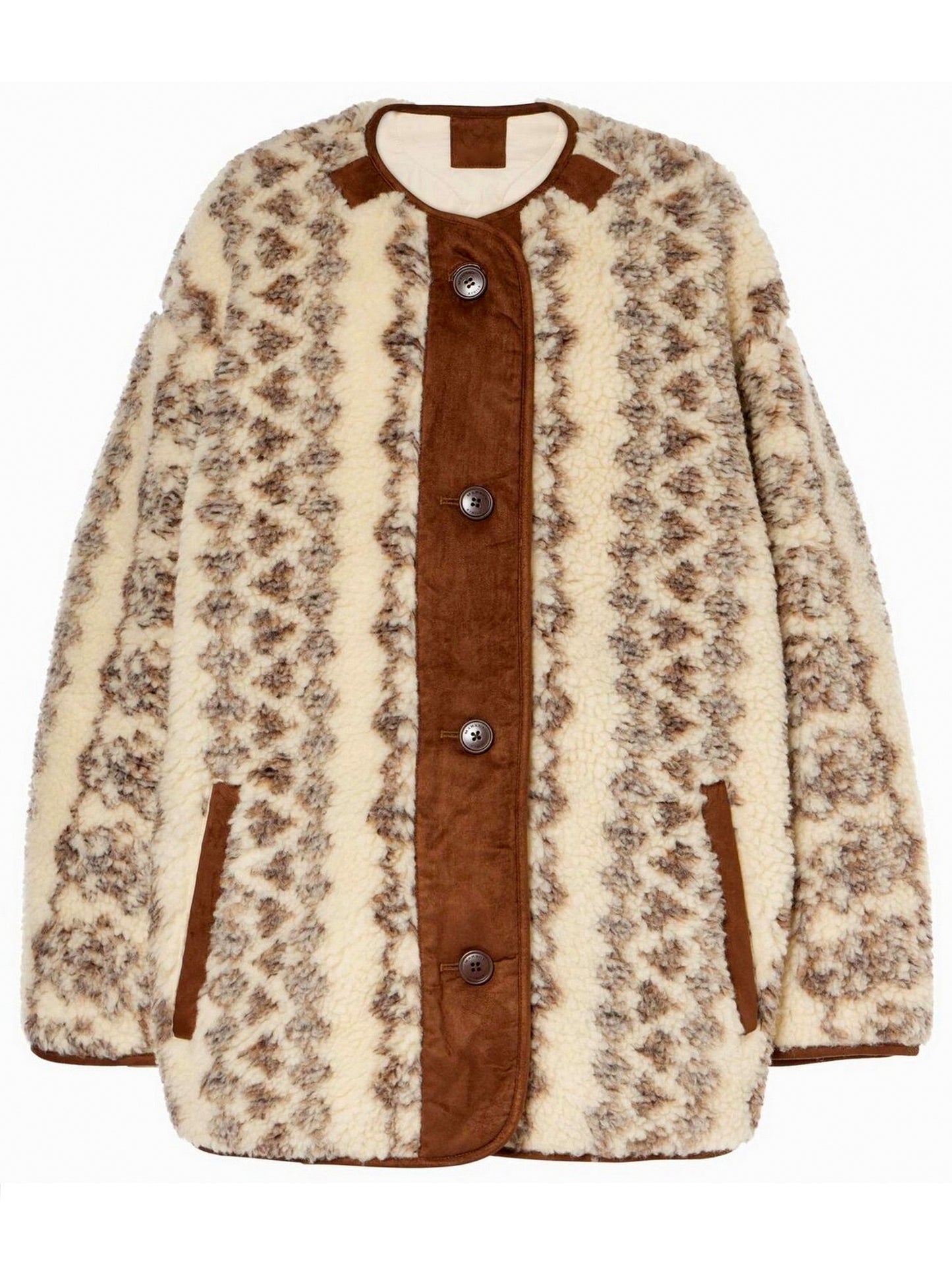 Jacquard Graphic Pattern Long Fleece Teddy Jacket Branna Couture