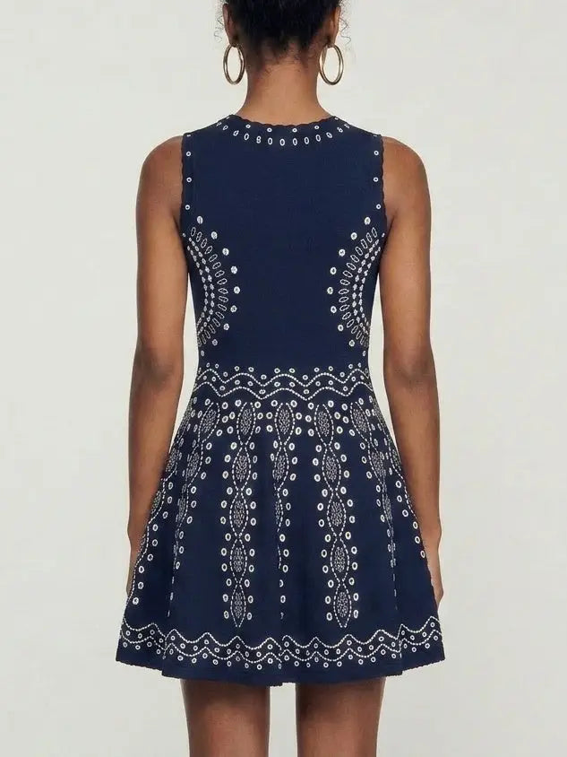 Jacquard Knit Fit and Flare Sleeveless Mini Dress - Dresses