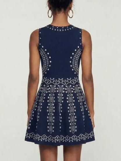Jacquard Knit Fit and Flare Sleeveless Mini Dress - Dresses