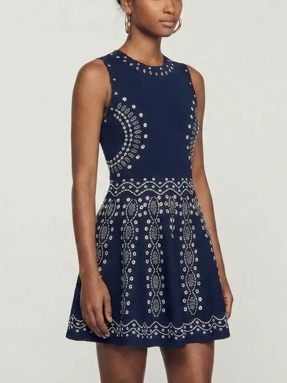 Jacquard Knit Fit and Flare Sleeveless Mini Dress - Dresses