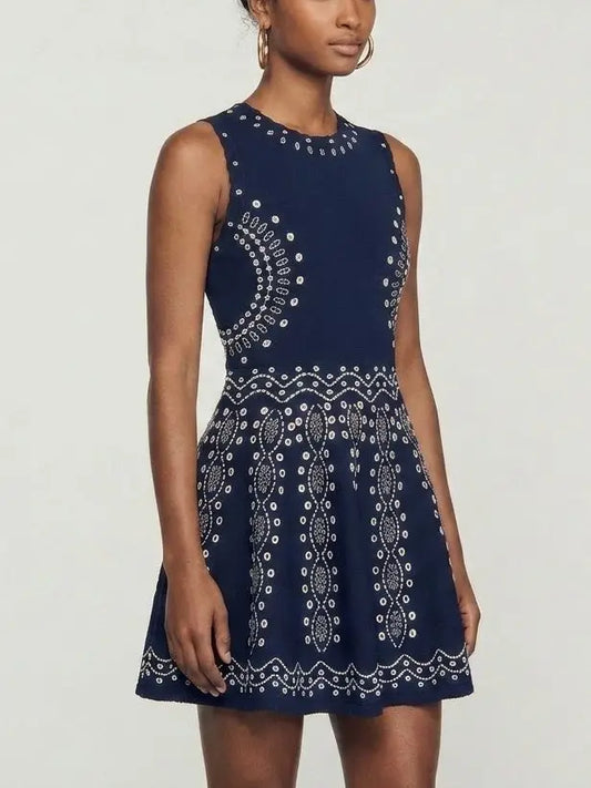 Jacquard Knit Fit and Flare Sleeveless Mini Dress - Dresses