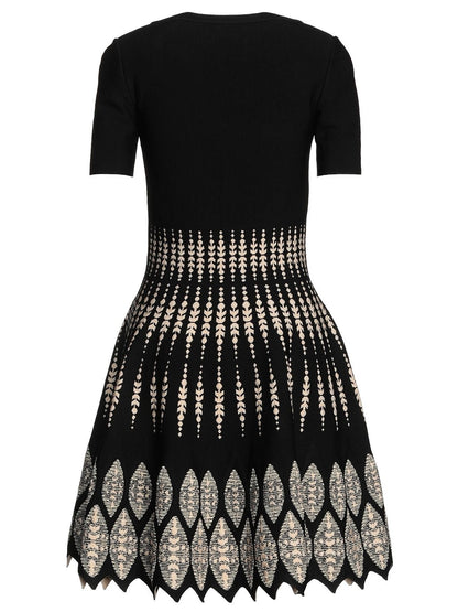 Jacquard Knit Flared Dress