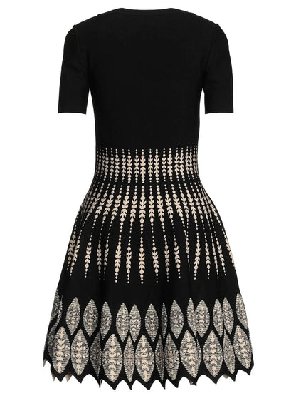 Jacquard Knit Flared Dress - Dresses