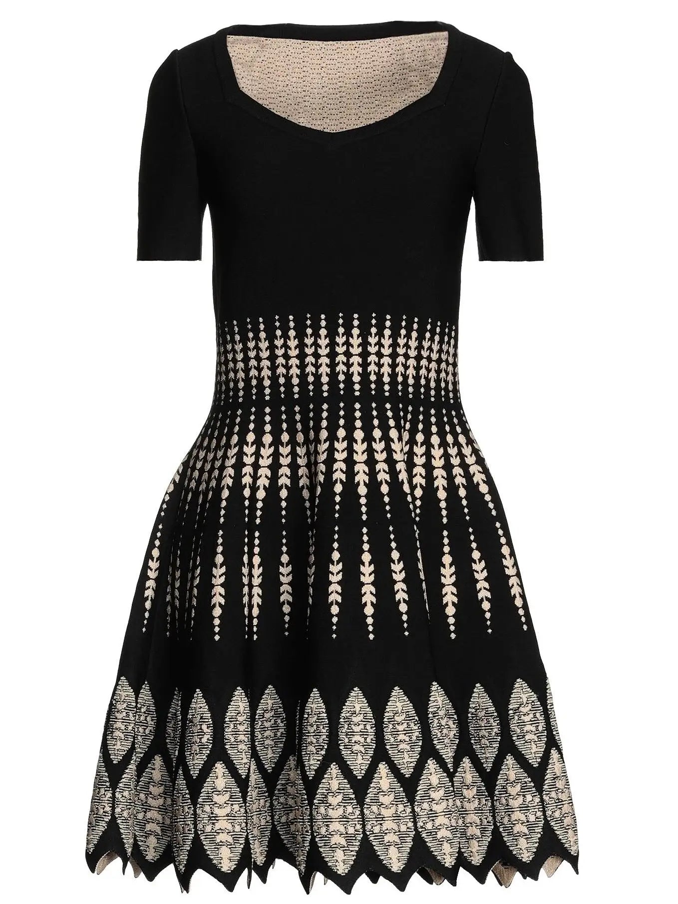 Jacquard Knit Flared Dress - Dresses