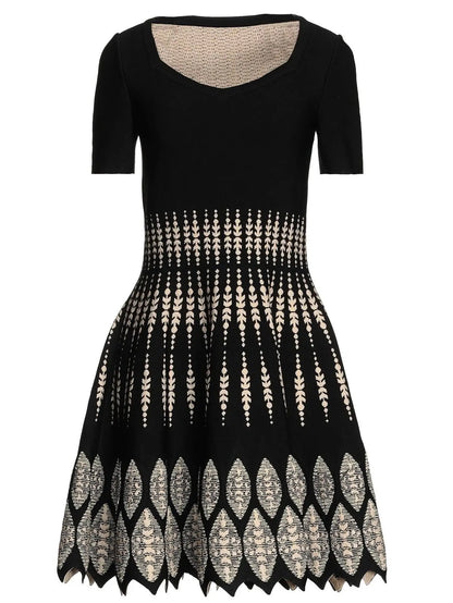Jacquard Knit Flared Dress - Dresses