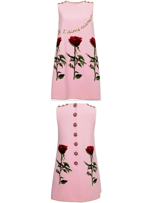 Je T'Aime Maman Embroidered Mini Shift Dress in Pink - Branna Couture